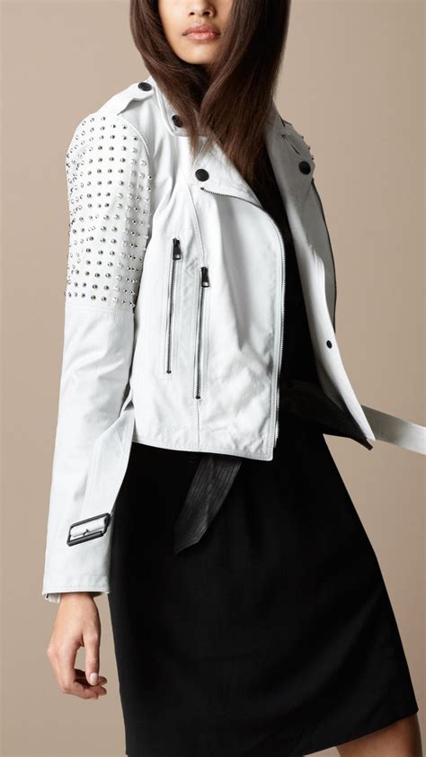 Lyst - Burberry brit Studded Leather Biker Jacket in White