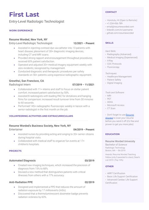 Entry-Level Radiologic Technologist Resume Examples for 2024 | Resume Worded