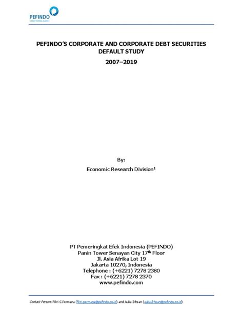 Pefindo'S Corporate and Corporate Debt Securities Default Study 2007-2019 | PDF | Bond Credit ...