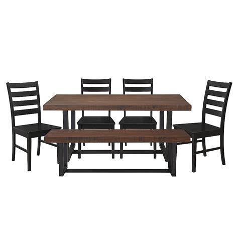 Best Buy: Walker Edison Rectangular Farmhouse Dining Table (Set of 6) Mahogany/Black BB72DSLBMA-6