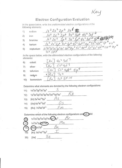 Electron Configurations Worksheet Answer Key