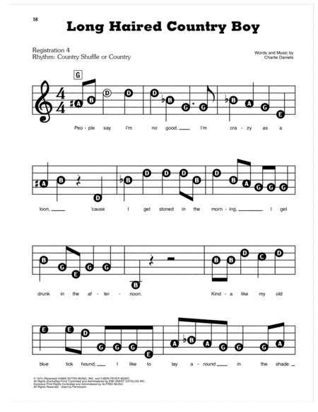 Long Haired Country Boy By The Charlie Daniels Band - Digital Sheet Music For E-Z Play Today ...