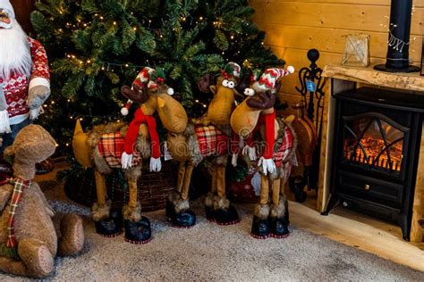 Christmas Santa Claus House Decoration with Reindeer Stock Image ...