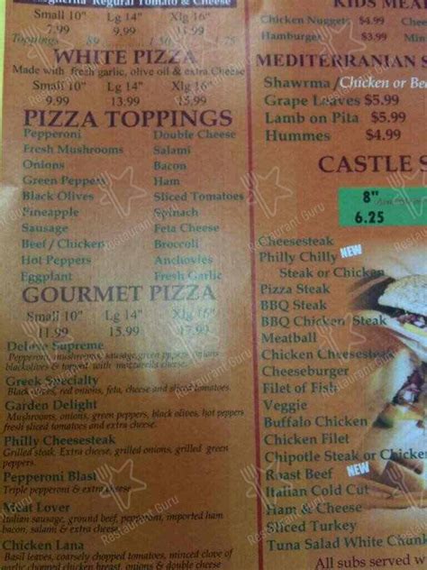 Menu at Pizza Castle pizzeria, White Oak, New Hampshire Ave