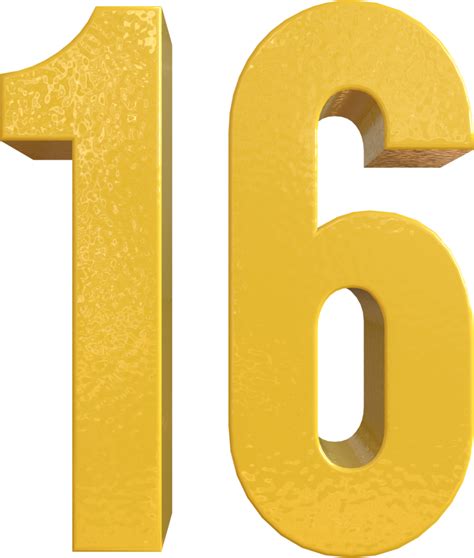 Number 16 Yellow Metal Paint 3D Render 16653023 PNG