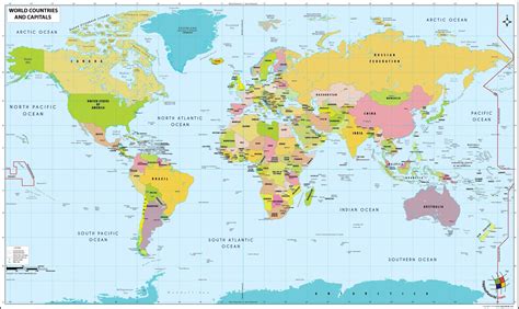 carte du monde avec pays et capitales