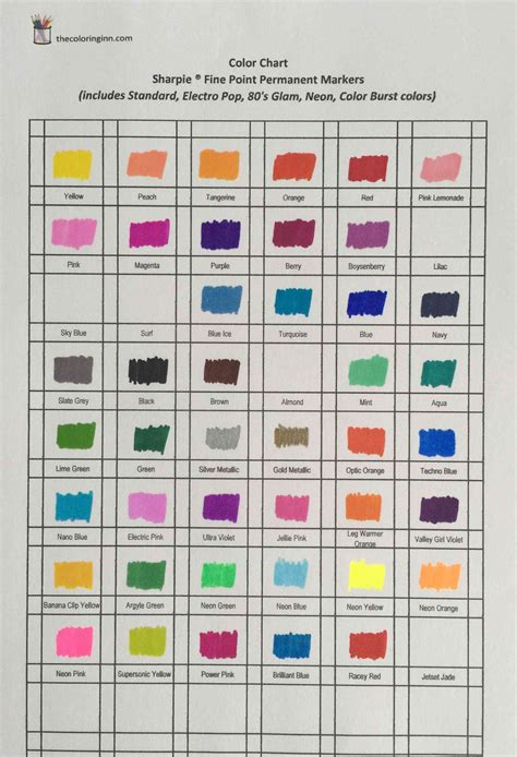 Printable Sharpie Color Chart