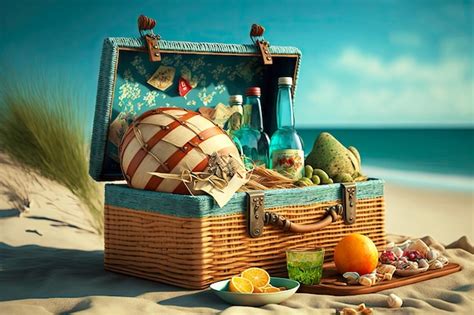 Premium Photo | Holiday by sea with summer picnic basket