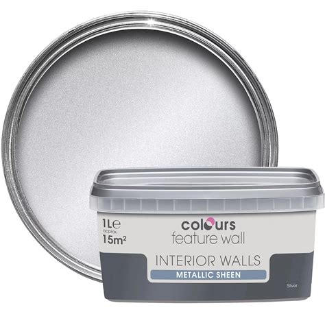 Colours Feature Wall Silver Effect Metallic Emulsion Paint 1L ...