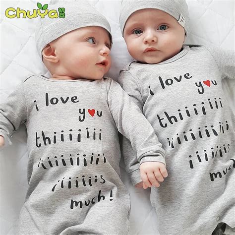 2018 Spring autumn fashion twins baby clothes letter printing rompers ...