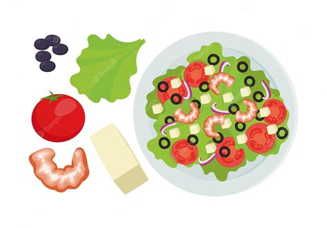 Premium Vector | Vegetable salad plate and ingredients vector illustrations set