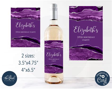 Printable Wine Label Template Editable Purple and Silver - Etsy