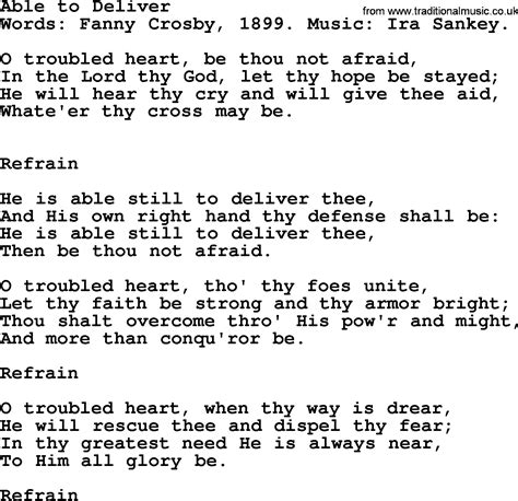 Able To Deliver, by Fanny Crosby - hymn lyrics