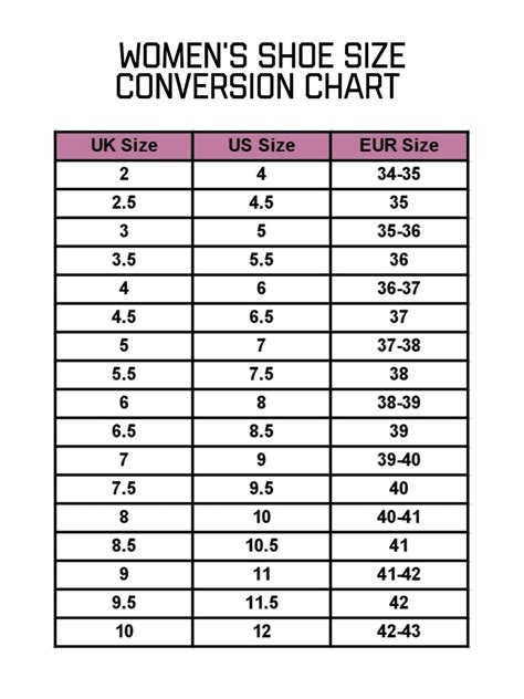 Women's Shoe Size Conversion Chart, Shoe Guide, Size Guide, Instant, Printable, Digital Download ...