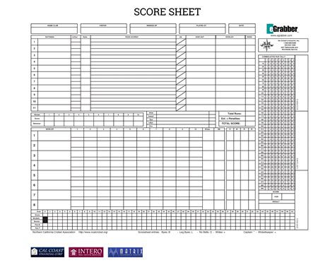 Cricket Score Sheet - NCCA Free Download