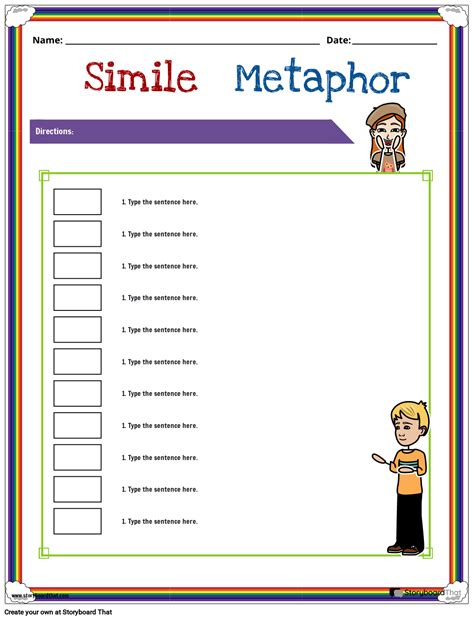 Simple Simile and Metaphor Worksheet Storyboard - Worksheets Library