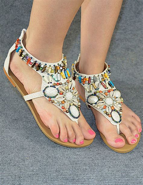 Bohemian PU Leather Beading Beach Sandals For Women - Milanoo.com