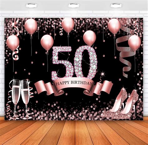 Buy Sensfun Rose Gold Happy 50th Birthday Backdrop for Women Glitter Diamonds Balloons High ...