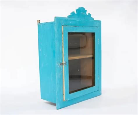 VINTAGE BLUE BATHROOM cabinet Shabby chic medicine wall cabinet Wooden cabinet $195.00 - PicClick