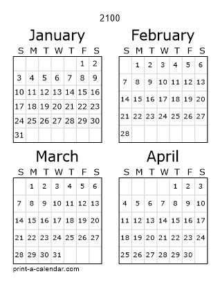 Download 2100 Printable Calendars