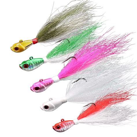 5Pcs 7g 28g 57g Bass Fishing jigs With Feather Mixed Color Metal Lead Jig Heads Weed Guard Jigs ...