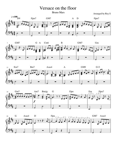 Versace on the floor Sheet music for Piano | Download free in PDF or MIDI | Musescore.com