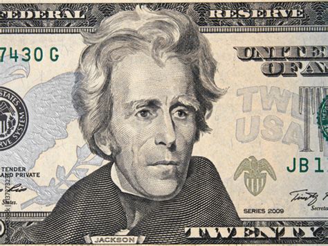 US president Andrew Jackson face on USA twenty dollar bill close up, 20 usd, United States of ...