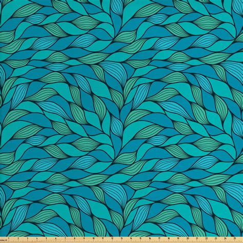 Teal Fabric by The Yard, Abstract Wave Design with Different Colors Ocean Themed Marine Life ...