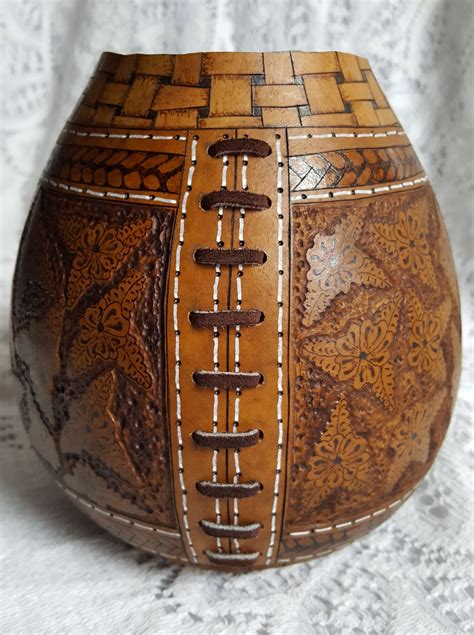 laced leather back | Gourds crafts, Gourd art, Gourds