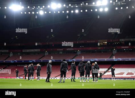 The RC Lens players during a stadium walk around at the Emirates ...