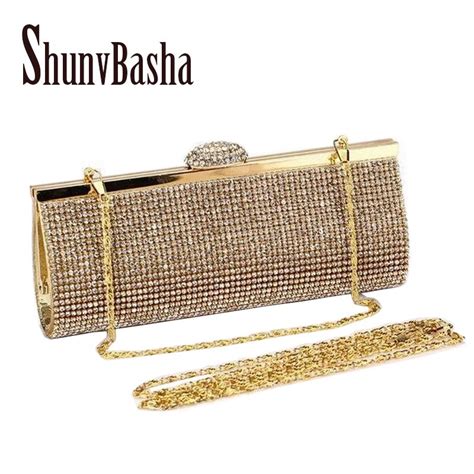 Women Rhinestone Evening Clutch Bag Ladies Gold Clutch Purse Chain Handbag Bridal Wedding Party ...