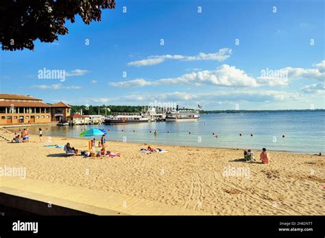 Lake Geneva, Wisconsin, USA. A beach in summer in a resort area ...