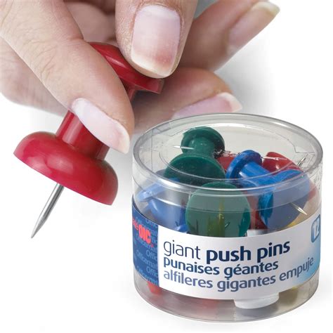 Officemate International Corp. 92902 Giant Pushpins, 1-1/2-Inch,12/PK, Clear Tub, Assorted ...