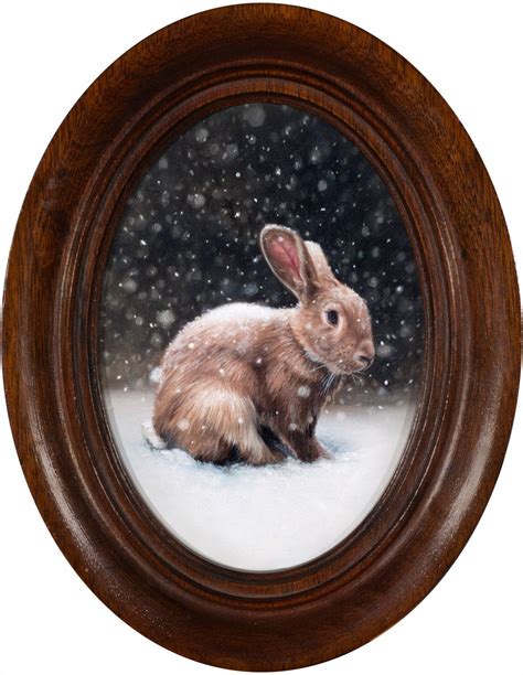 Lapin de neige peinture à l'huile miniature par Rebecca Luncan | Rabbit ...