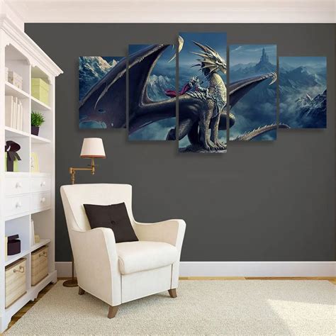 5 Panels HD Printed Animal Dragon Wall Art Painting Canvas Print Room ...