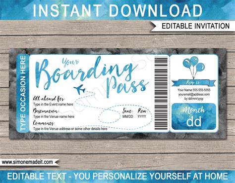 Boarding Pass Invitation Template | Printable Destination Plane Ticket Invite