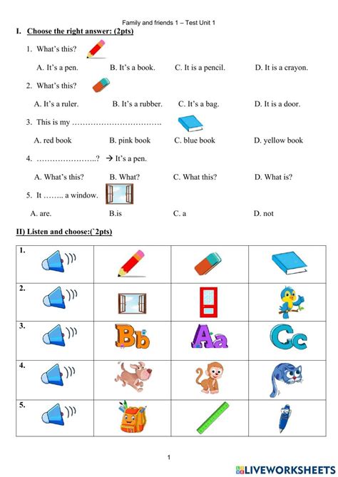 Family and friends 1-Unit 1-Test worksheet | Test for kids, Family worksheet, English worksheets ...