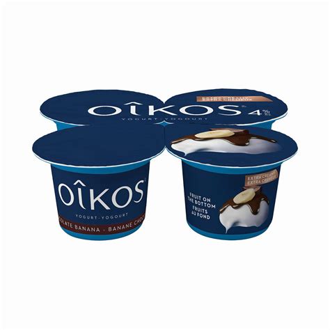 OIKOS Greek Yogurt, High Protein 4% M.F., Banana Chocolate Flavour, 95g (Pack of 4) | Walmart Canada