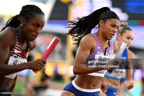 Britain's Nicole Yeargin competes in the women's 4x400m relay final ...