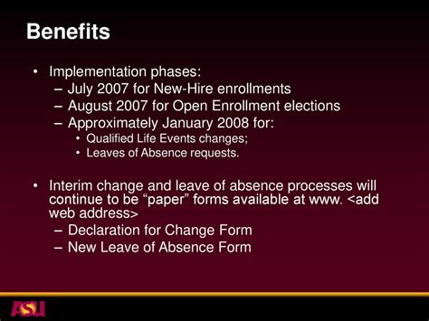 Benefits Implementation phases: July 2007 for New-Hire enrollments - ppt download