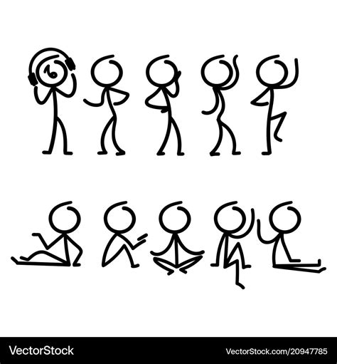 Cartoon doodle stick figure with different pose Vector Image