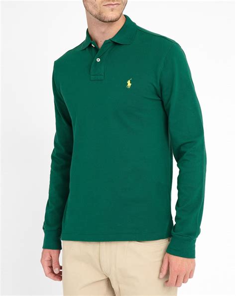 Polo ralph lauren Green Long-sleeved Slim-fit Polo Shirt in Green for Men | Lyst