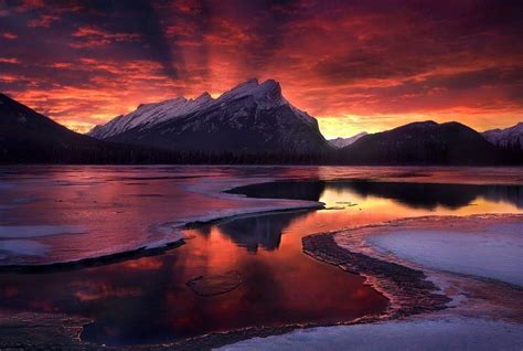 Banff National Park, Canada, Sunrise, Mountain, Forest, Winter, Clouds ...