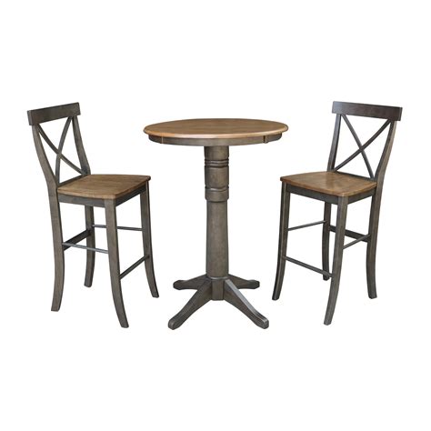 30" Round Pedestal Bar Height Table With 2 X-Back Bar Height Stools - 3 ...