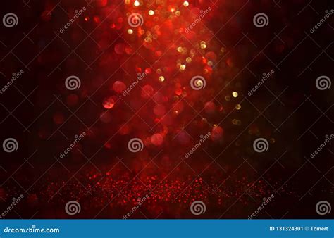 Red, Black and Gold Glitter Lights Background. Defocused. Stock Image ...