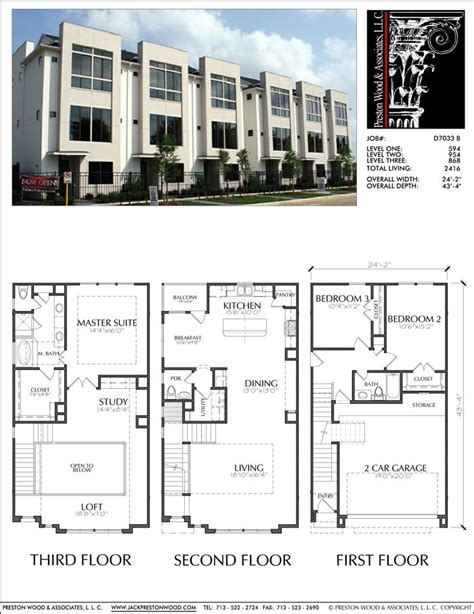 Three Story Townhouse Plan D7033 B | Row house design, Town house floor ...