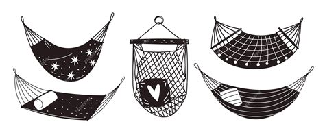 Premium Vector | Black hammock icons cute hanging beds monochrome ...