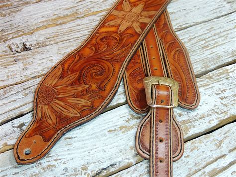 Carved Leather Guitar Strap for Acoustic or Electric Guitar - ByBodzi