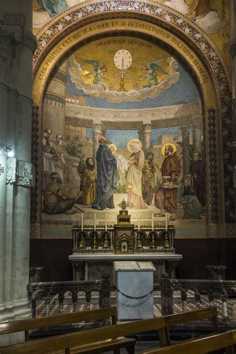 Lourdes, France, June 24 2019: Interior of the Rosary Basilica in ...