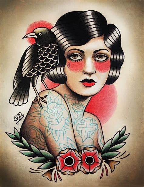 Tattoo & Ink: Old School; angelique; black bird More Rabe Tattoo, Hawaiianisches Tattoo, Crow ...